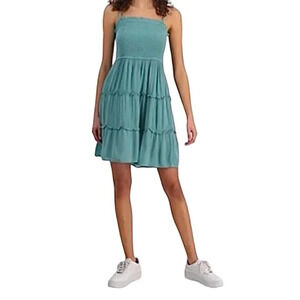 Hippie Rose Junior's Smocked Tiered Dress Jade Green